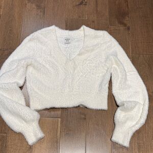 Sunday Best Fluffy White V-Neck Sweater